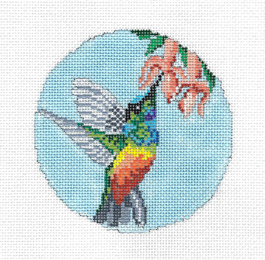 Bird Round ~ Elegant Gold-Bellied Star Frontlet Hummingbird 4" Round 18 Mesh handpainted Needlepoint Canvas by Needle Crossings