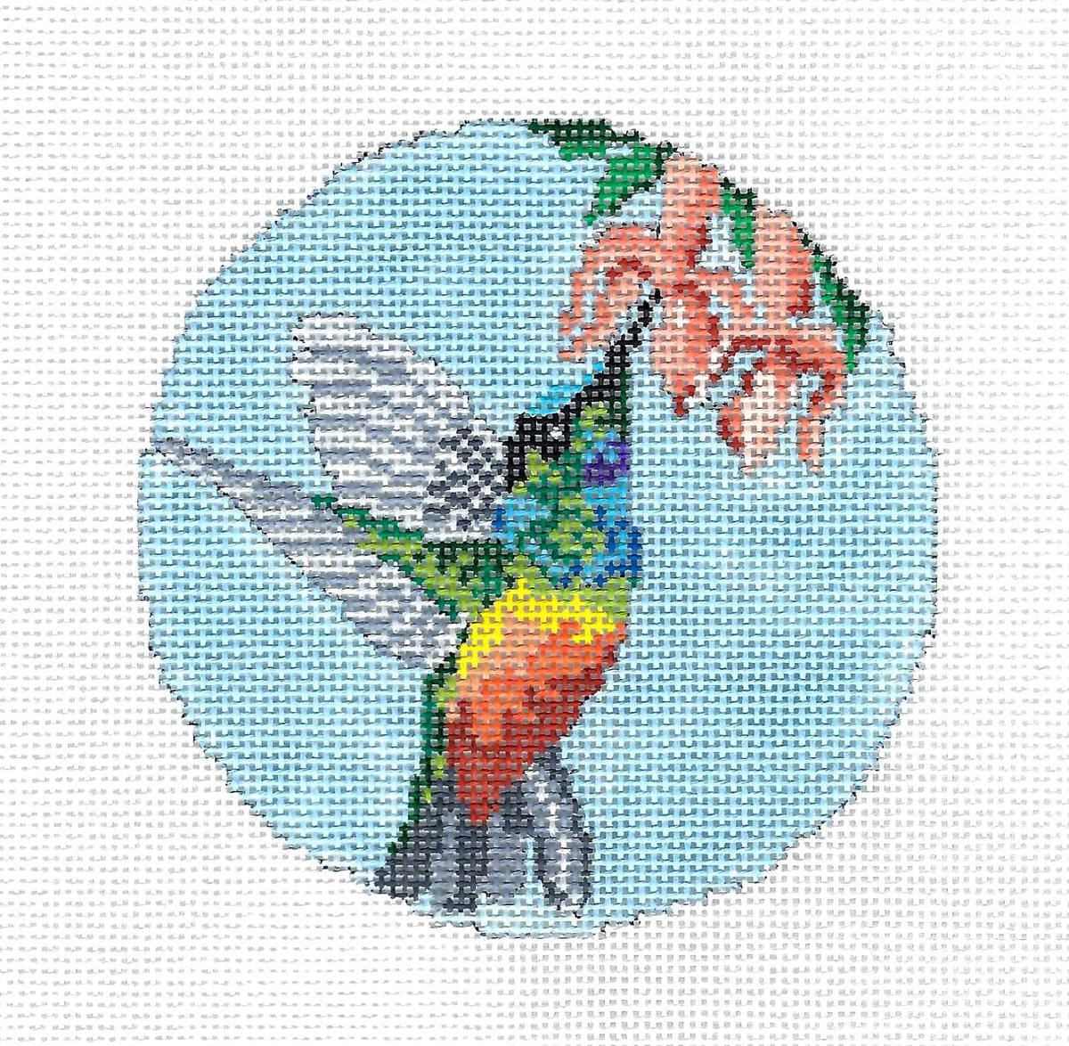 Bird Round ~ Elegant Gold-Bellied Star Frontlet Hummingbird 4" Round 18 Mesh handpainted Needlepoint Canvas by Needle Crossings