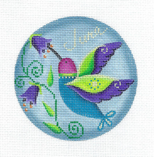 Bird ~ Hummingbird for the Month of JUNE handpainted Needlepoint Canvas by Rebecca Wood