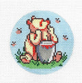 Childs ~ Winnie the Pooh Bear & His Hunny Pot handpainted 13 mesh 4" Rd. Needlepoint Ornament by Alice Peterson