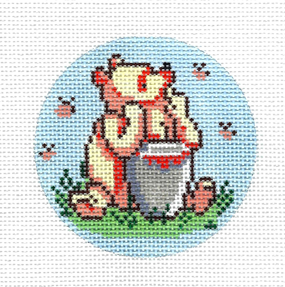 Childs ~ Winnie the Pooh Bear & His Hunny Pot handpainted 13 mesh 4" Rd. Needlepoint Ornament by Alice Peterson