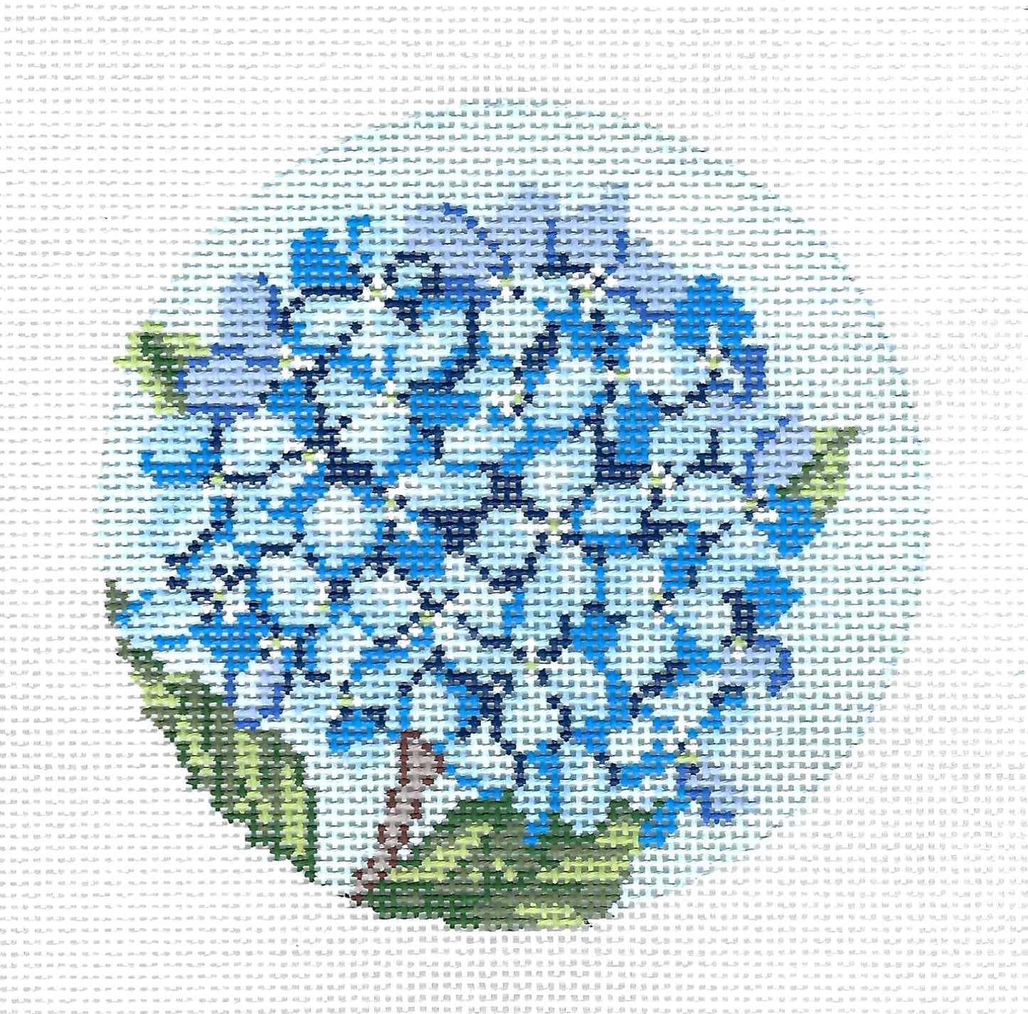 Blue Hydrangea 4" Round Ornament handpainted 18 Mesh Needlepoint Canvas by Needle Crossings