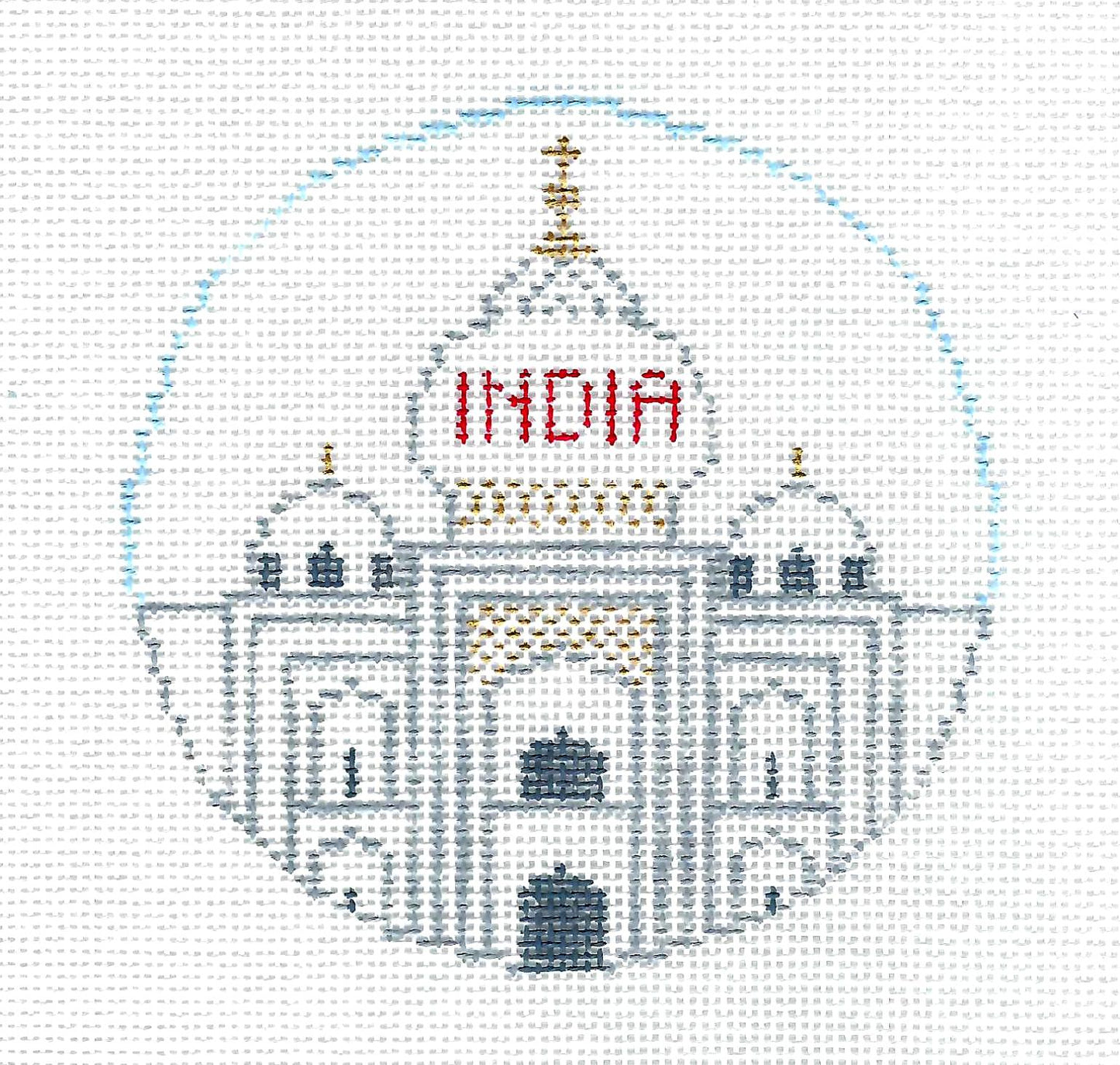 Travel Round ~ The Country of INDIA handpainted 4" Round 18 Mesh Needlepoint Canvas by Kathy Schenkel
