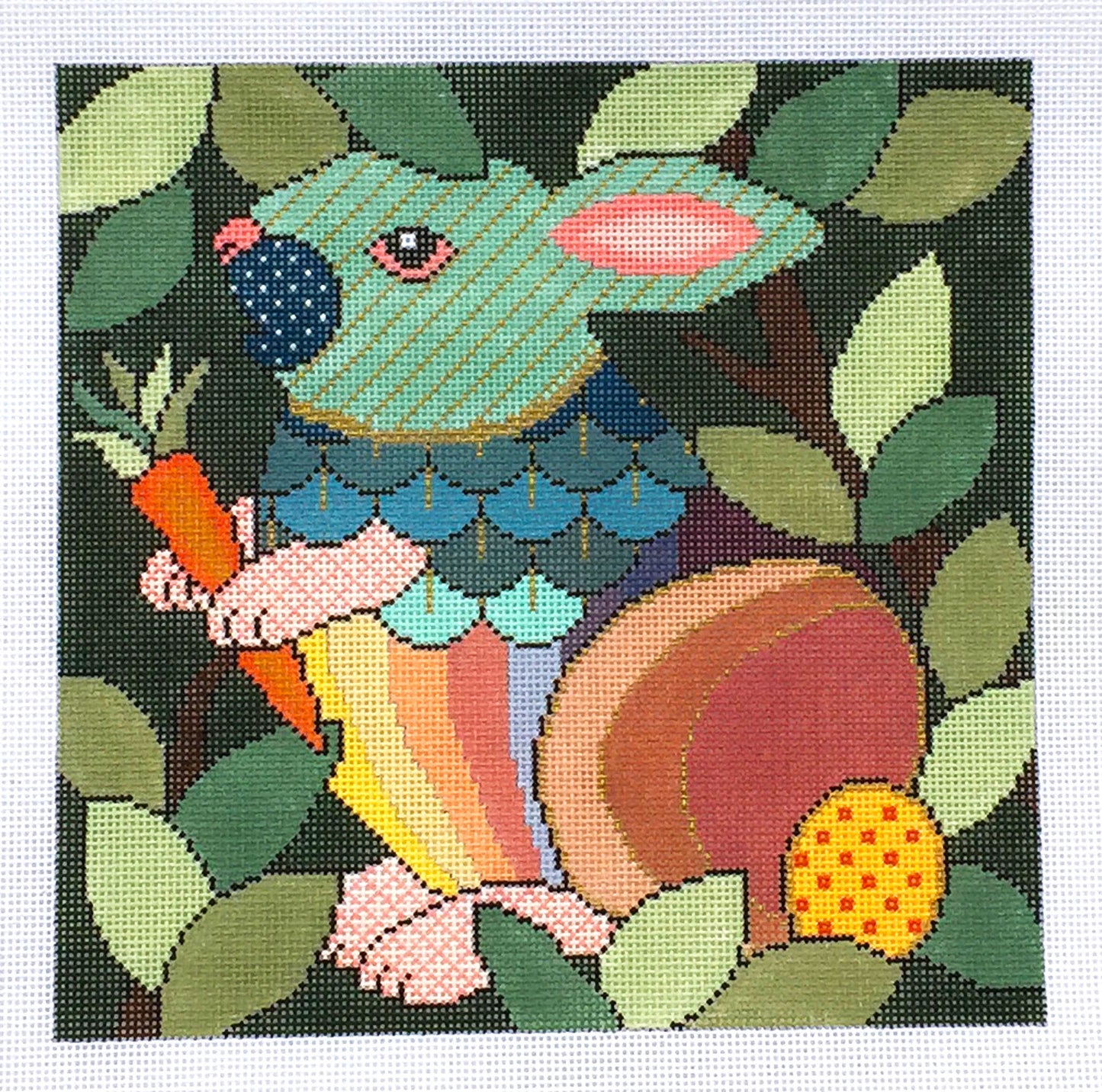"WHO GIVES A HOP" RABBIT is a handpainted  10" Square 13 Mesh Lg. Needlepoint Canvas by JP Needlepoint