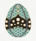 Elegant  TEAL, GOLD, BLACK & WHITE EGG handpainted 18 Mesh Needlepoint Ornament Canvas by JP Needlepoint