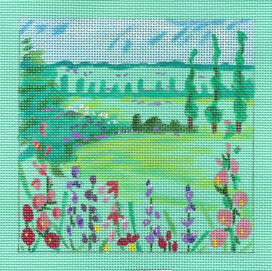 Jade Spring Garden & Meadow 5" Square HP Needlepoint Ornament Canvas and Stitch Guide by Juliemar