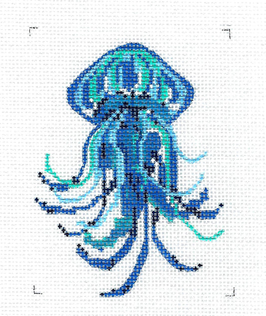 Sea Creatures ~ Elegant Blue JELLYFISH handpainted Needlepoint Canvas or Ornament by Kelly Clark