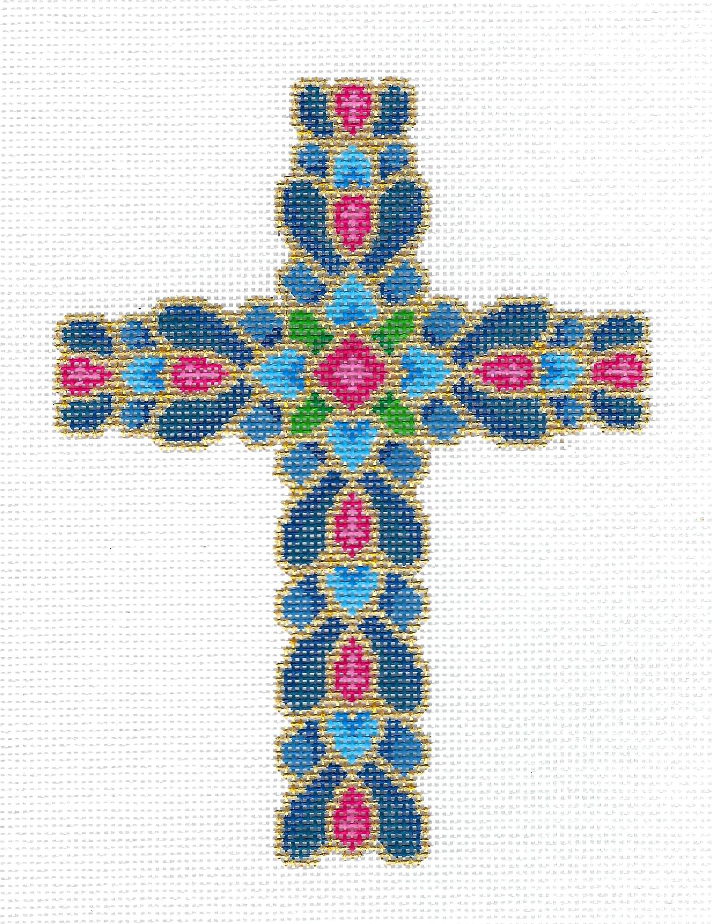 Cross ~ JEWELED PEACOCK CROSS  handpainted Needlepoint Ornament Canvas from Susan Roberts