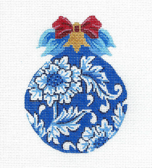 Oriental China Blue & White Floral Ornament handpainted 18 Mesh Needlepoint Canvas by Kelly Clark