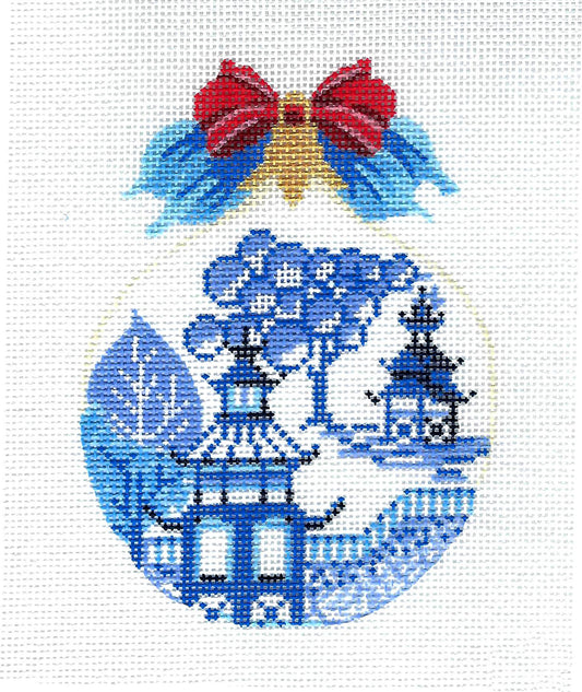 Oriental China Blue Ornament handpainted 18 Mesh Needlepoint Canvas by Kelly Clark