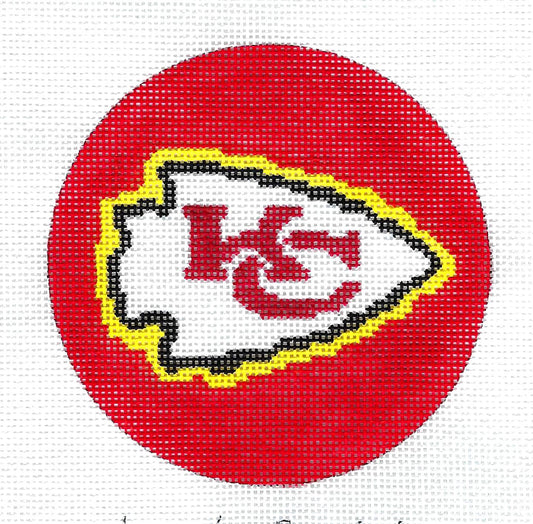 Sports ~  KANSAS CITY CHIEFS Football Team Helmet 4" Rd. 18 Mesh handpainted Needlepoint Canvas from CBK