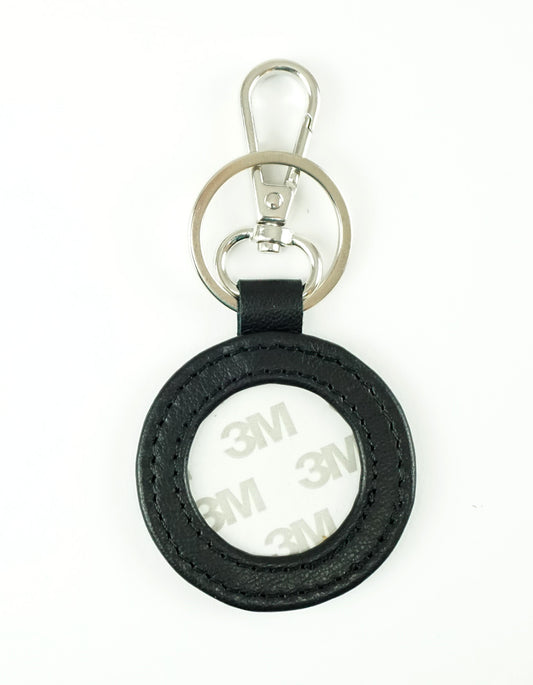 Key Tag ~ Black Leather Key Fob & Metal Clip & Ring for a Needlepoint Canvas Insert