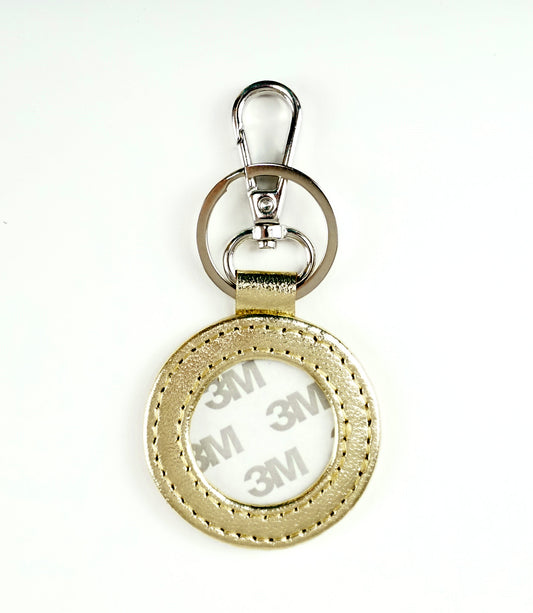 Key Tag ~ Metallic GOLD Leather Key Fob & Metal Clip & Ring for a Needlepoint  Canvas Insert