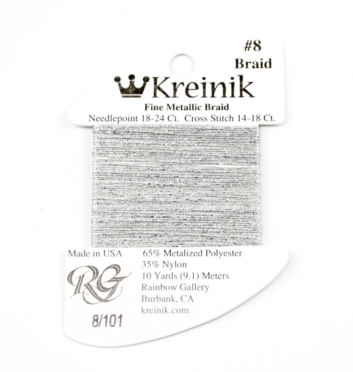 KREINIK BRAID ~ Platinum Silver Size #8 (Fine) #101 Braid 10 Meter Spool of Thread for Needlepoint by Kreinik