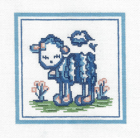 Hadley Pottery ~ BABY LAMB handpainted Needlepoint Canvas 5"x 5" SQ. by Silver Needle