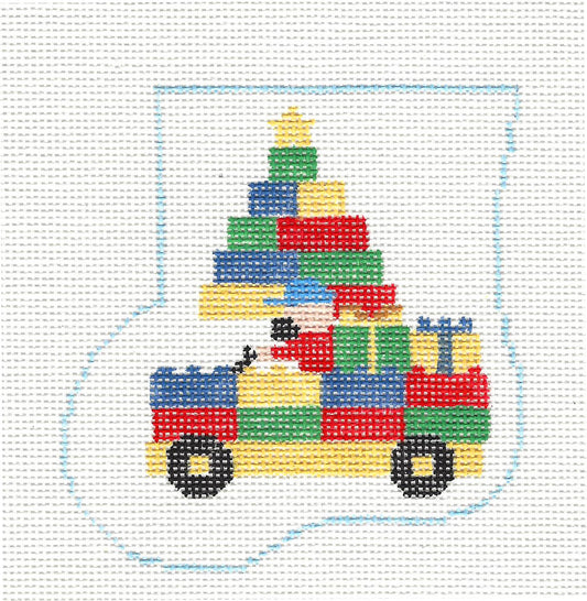 Mini Stocking ~ LEGO Block Truck Mini Stocking Ornament handpainted Needlepoint Canvas by Kathy Schenkel