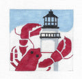 Travel ~ MAINE Lobster & Lighthouse New England 4" Square handpainted 18 Mesh Needlepoint Canvas Ornament by Melissa Prince