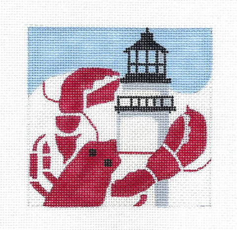 Travel ~ MAINE Lobster & Lighthouse New England 4" Square Handpainted Needlepoint Canvas Ornament by Melissa Prince
