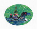 Christmas ~ Loon Family on the Lake Ready for Christmas an 18 Mesh  5.25" Oval Ornament handpainted Canvas by Scott Church