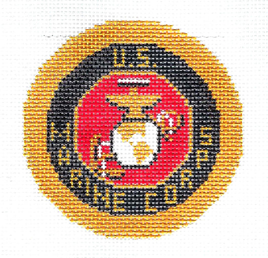 Military ~ U.S. Marine Corps Military Emblem handpainted 18 mesh Needlepoint Canvas 3" Rd. by LEE