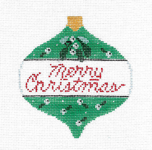 Bauble ~ Merry Christmas Bauble Ornament handpainted 18 Mesh Needlepoint Canvas by Kathy Schenkel