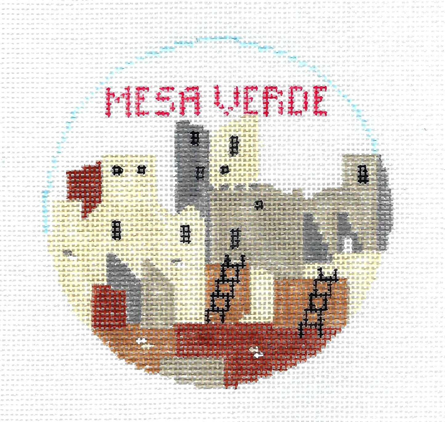 Travel Round ~ Mesa Verde in Colorado 4" Rd. handpainted 18 Mesh Needlepoint Canvas by Kathy Schenkel