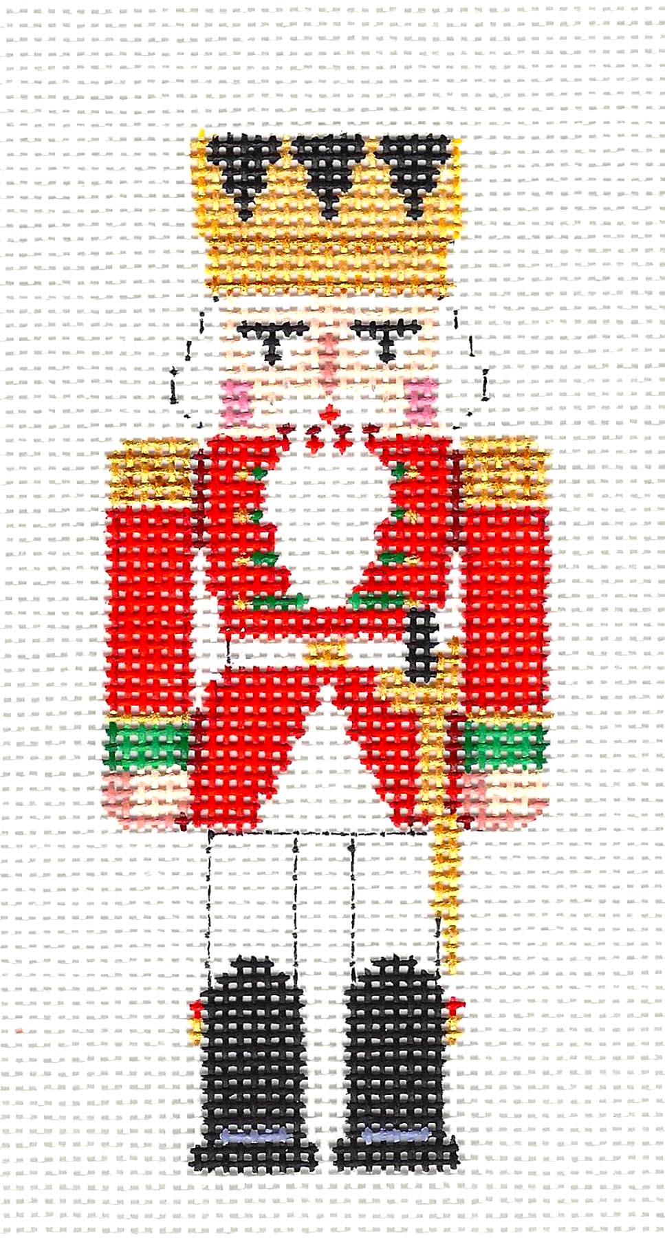 Nutcracker ~ Red King with Sword 4" Tall Mini Nutcracker Ornament 18 Mesh handpainted Needlepoint Canvas by Susan Roberts