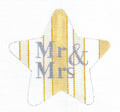 Wedding ~ "Mr. & Mrs. STAR" Golden Yellow, White & Silver Wedding or Anniversary 5.25" handpainted Needlepoint Ornament Ray. Crawford