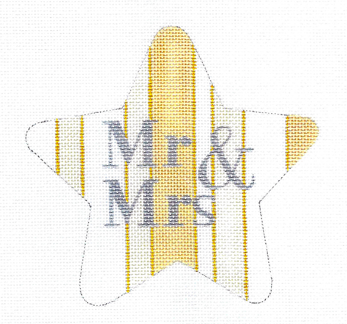 Wedding ~ "Mr. & Mrs. STAR" Golden Yellow, White & Silver Wedding or Anniversary 5.25" handpainted Needlepoint Ornament Ray. Crawford