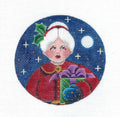 Christmas ~ Mrs. Claus Carrying Gifts handpainted 18 Mesh 4" Rd. Needlepoint Ornament Canvas by Rebecca Wood