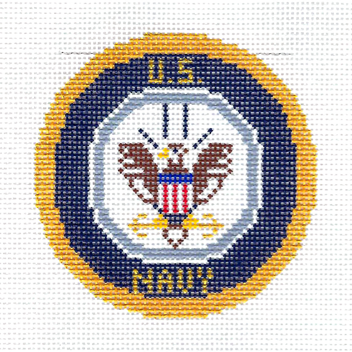 Military ~ U.S. NAVY Military Emblem handpainted 18 mesh 3" Rd. Needlepoint Canvas Ornament by LEE
