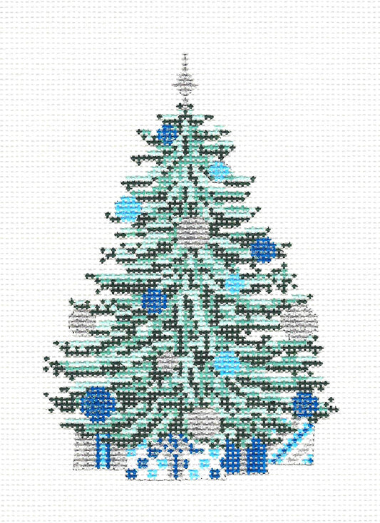 Tree Canvas ~ Christmas Tree Blue & Silver Tree handpainted 18 Mesh Needlepoint Canvas by Needle Crossings