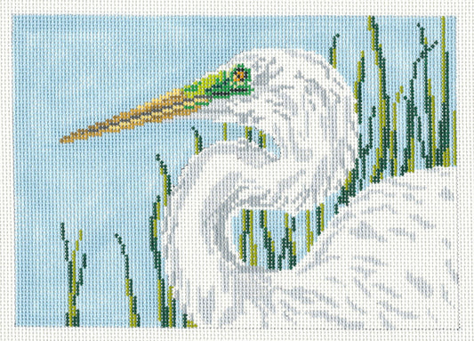 Canvas ~ Elegant White Egret Bird on 13 Mesh handpainted Needlepoint Canvas by Needle Crossings