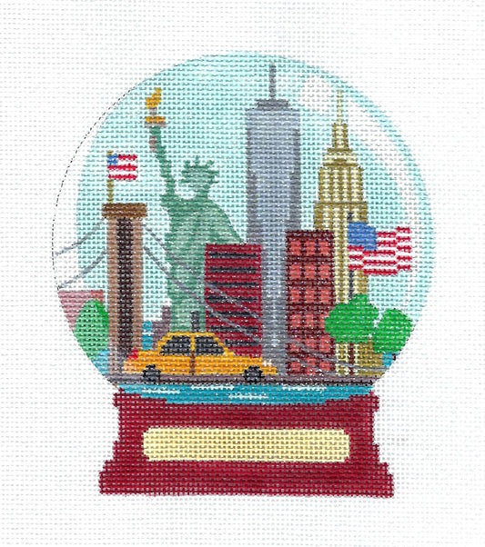 Travel Snow Globe ~ NEW YORK CITY handpainted 18 Mesh Needlepoint Canvas Ornament by Amanda Lawford