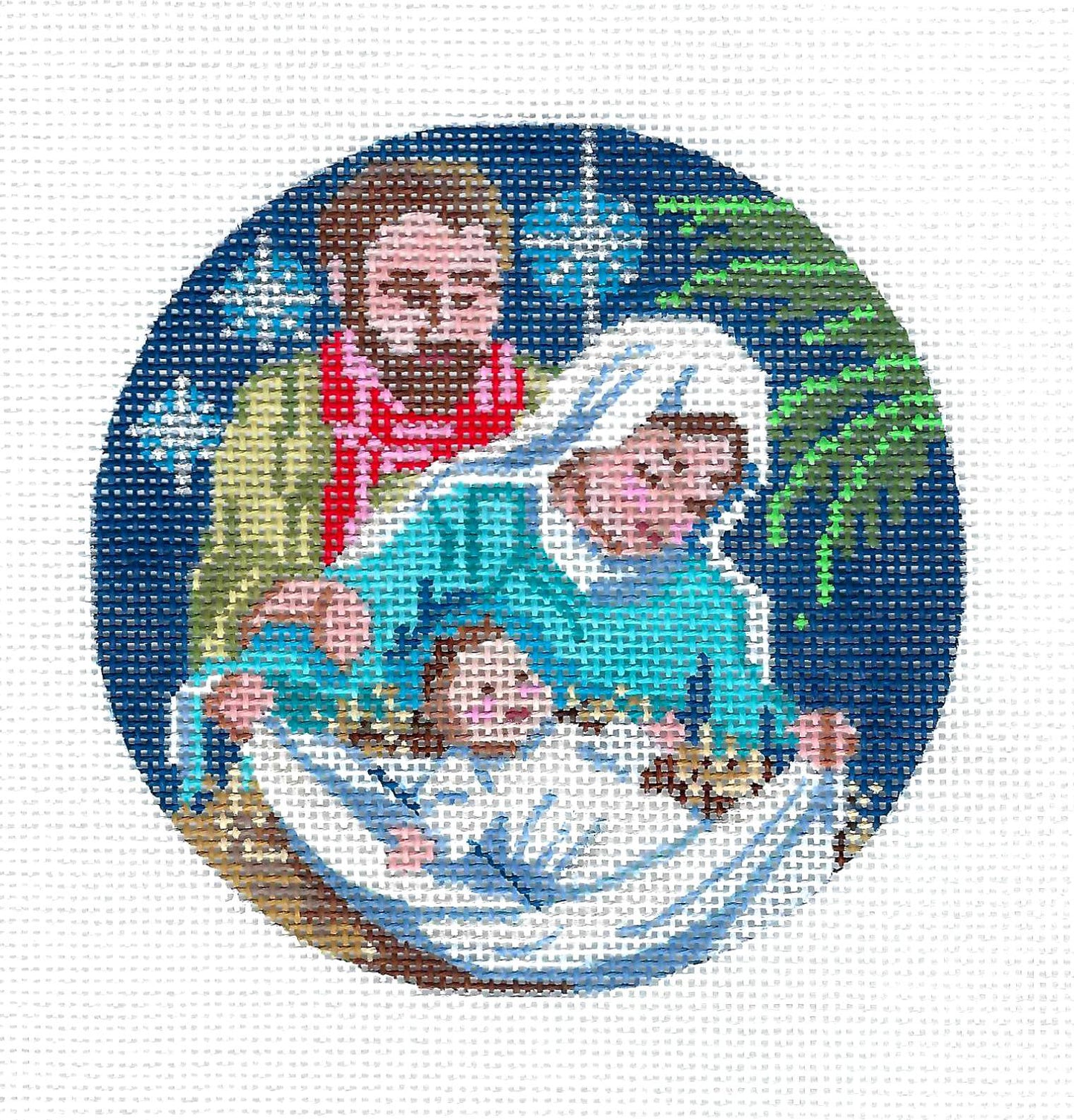 Holy Family ~ Mary, Joseph and Baby Jesus handpainted Needlepoint Canvas Ornament by Alice Peterson