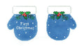 Baby's ~ Baby's First Christmas Mittens ~ 2 Sided ~ Medium Blue Mittens handpainted Needlepoint Canvas by Pepperberry