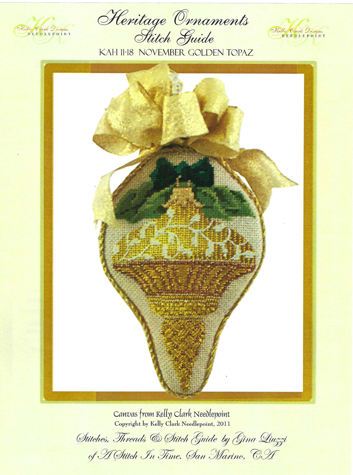 Kelly Clark Canvas SET ~ Golden Topaz Ornament & STITCH GUIDE SET handpainted Needlepoint Canvas by Kelly Clark