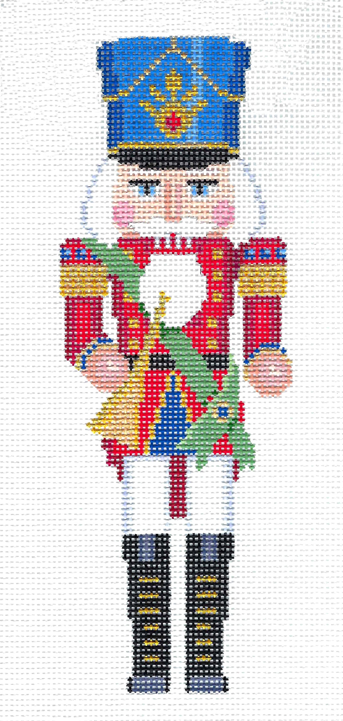 Nutcracker ~ Christmas Trumpeter 9.5" Tall Nutcracker on 13 Mesh handpainted Needlepoint Ornament by Susan Roberts
