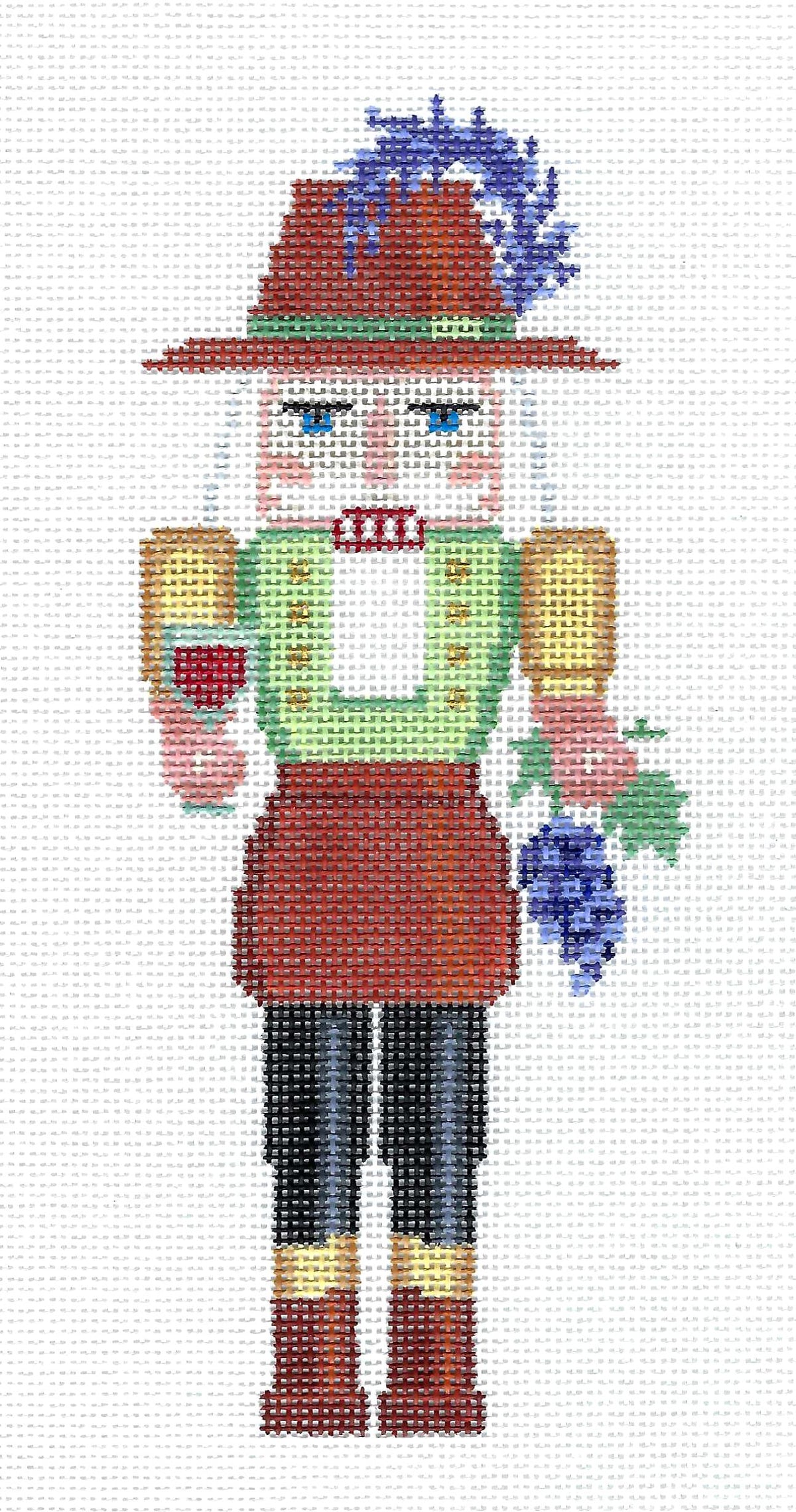 Nutcracker ~ Winemaker Nutcracker with Grapes & Wine Glass handpainted 18 Mesh Needlepoint Ornament Susan Roberts