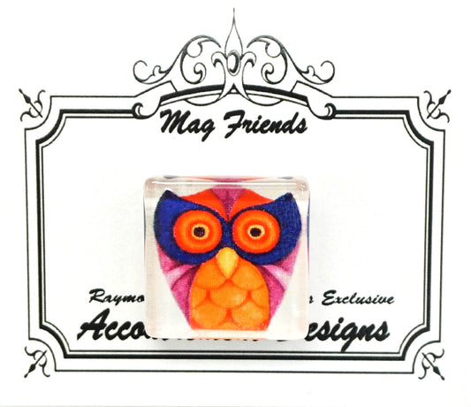 Magnet ~ Colorful Happy OWL Needle Magnet Glass Needle Holder by Raymond Crawford
