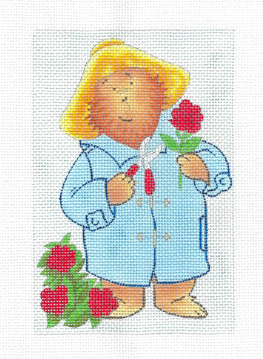 "Paddington Bear with Roses" ~ Child's Ornament handpainted 18 Mesh Needlepoint Canvas by Silver Needle