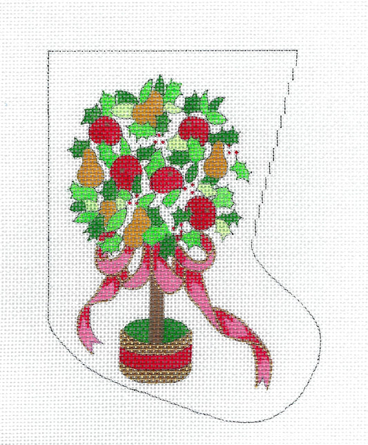 Christmas Pear Tree Mini Stocking Ornament 18 Mesh handpainted Needlepoint Canvas from CBK