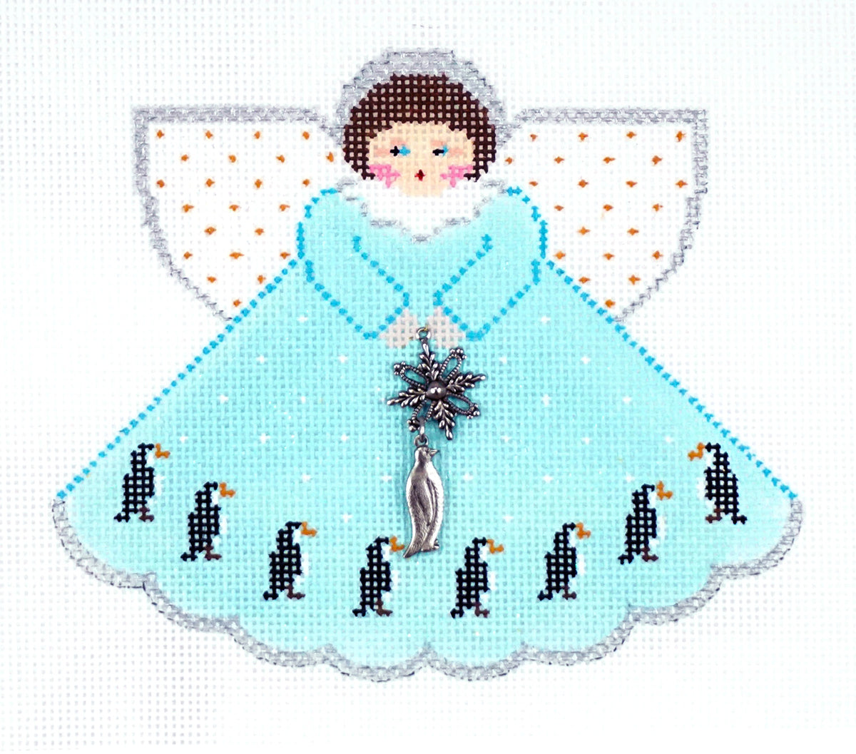 Angel ~ Penguin Parade Angel w/ Charms 18 Mesh Ornament handpainted Needlepoint Canvas by Painted Pony