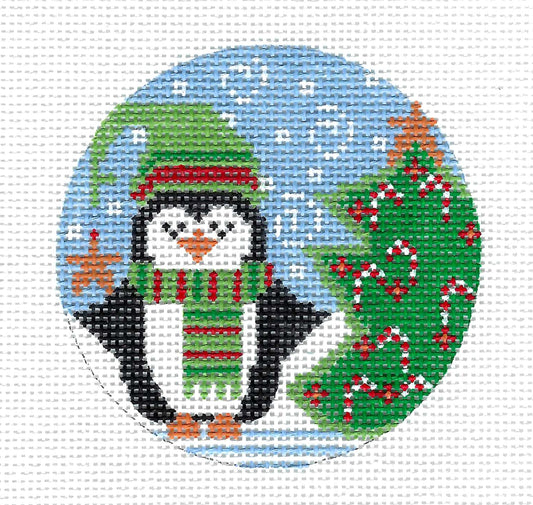 Cute Penguin & Candy Cane Tree on 13 Mesh Handpainted Needlepoint Canvas from Danji Designs