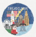 Travel Round ~ Philadelphia, Pennsylvania 4" handpainted 18 Mesh Needlepoint Canvas by Kathy Schenkel