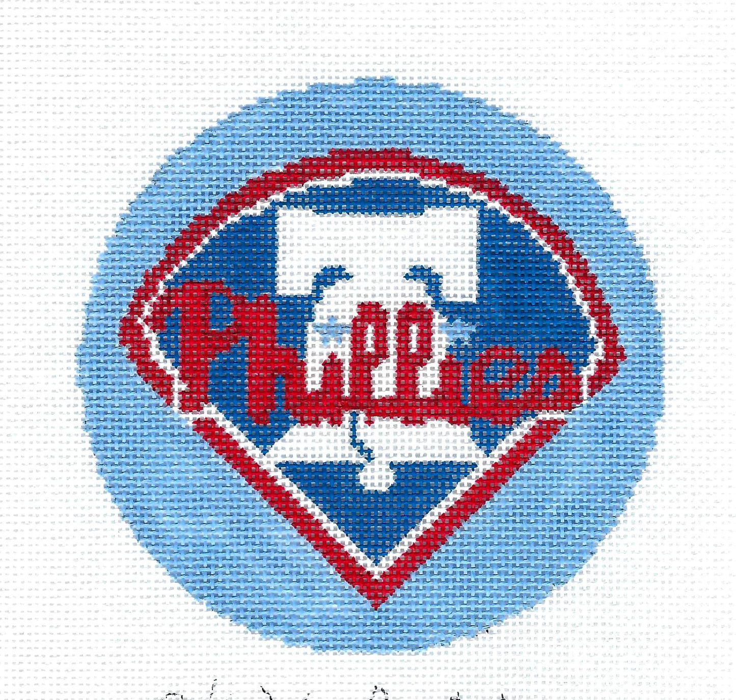 BASEBALL ~ Philadelphia Phillies Team LOGO 4.25" Rd. handpainted 18 Mesh Needlepoint Ornament from CBK
