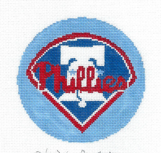BASEBALL ~ Philadelphia Phillies Team LOGO 4.25" Rd. handpainted 18 Mesh Needlepoint Ornament from CBK