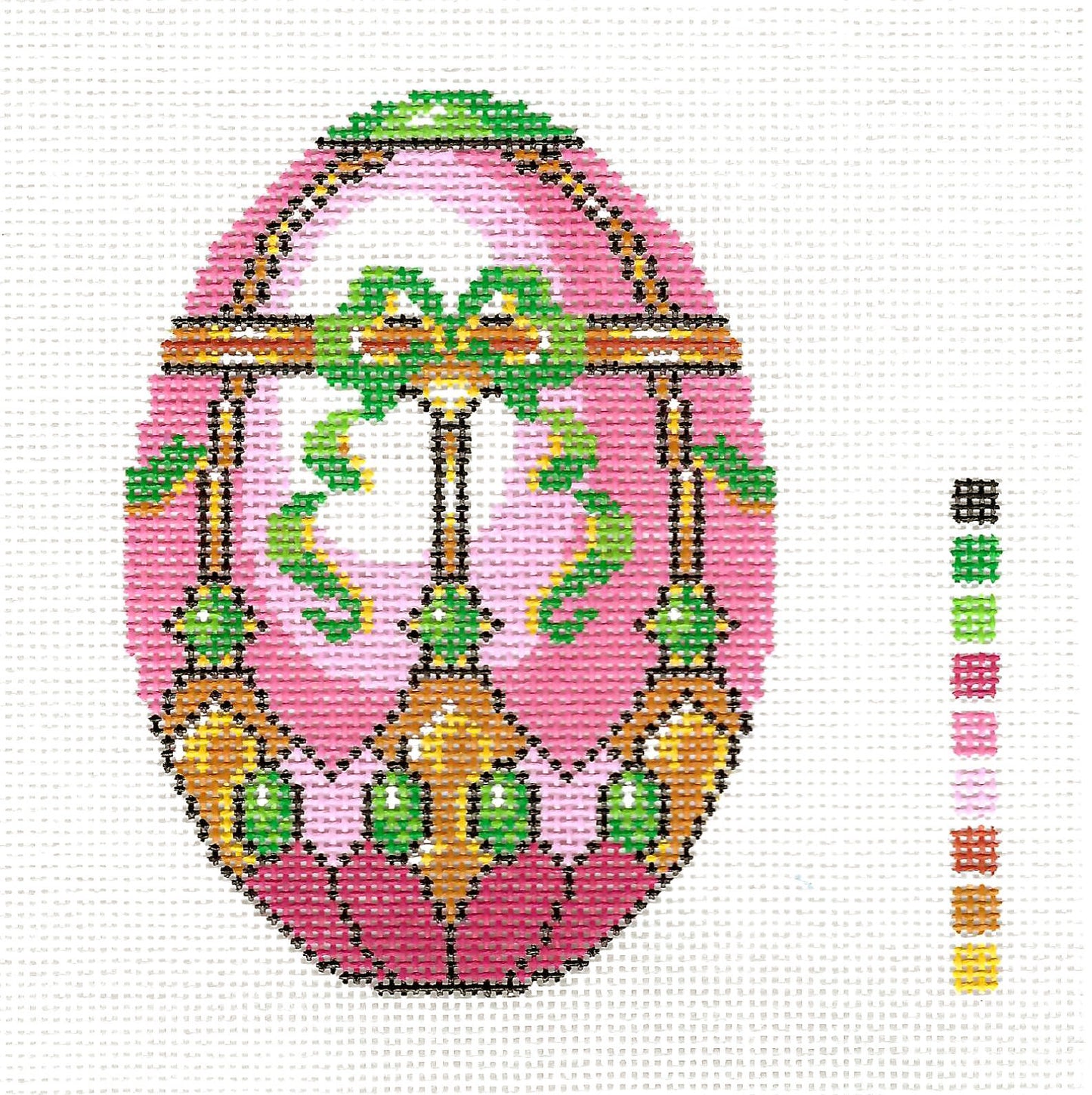 Faberge Egg ~ "EXCLUSIVE" Elegant Pink, Mint, Gold & White Jeweled EGG handpainted Needlepoint Canvas Ornament by LEE