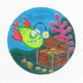 4" Round ~ Pirate Treasure Found Ornament 18 mesh handpainted Needlepoint Canvas by Rebecca Wood