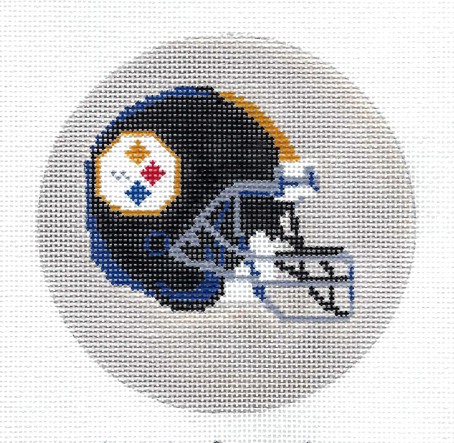 PITTSBURGH STEELERS  Football Team Helmet  4.25" Rd. handpainted 18 Mesh Needlepoint Ornament from CBK